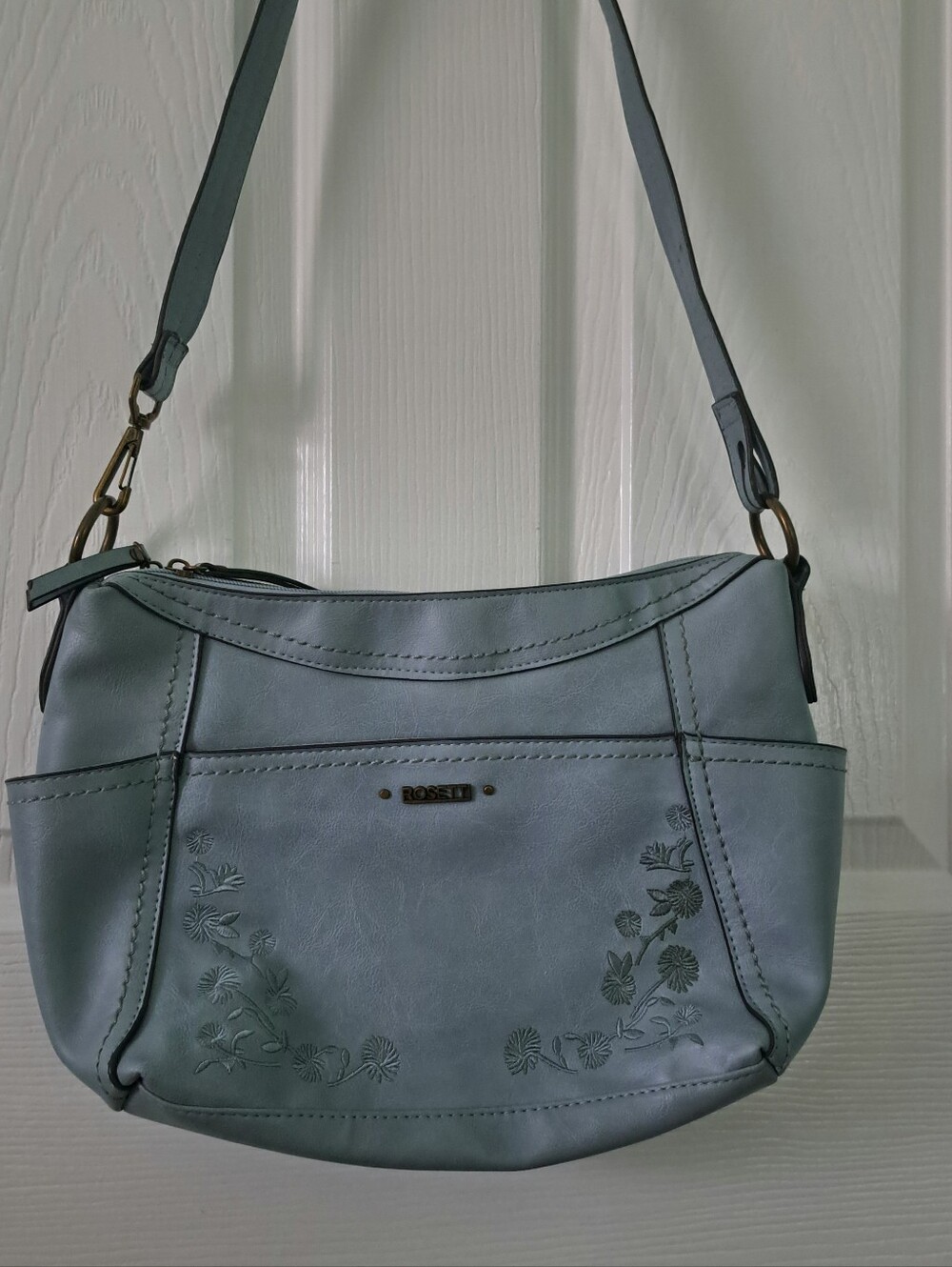 Rosetti Light Blue Floral Embossed Shoulder Bag